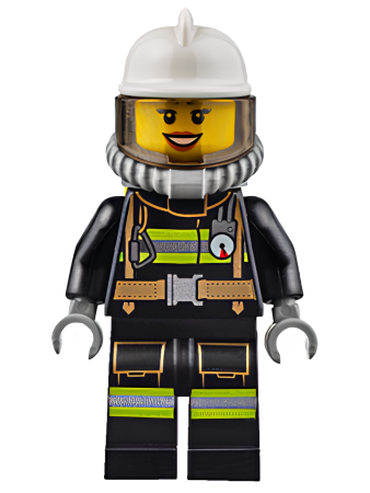 Минифигурка Lego  City Fire - Reflective Stripes with Utility Belt, White Fire Helmet cty0629 U